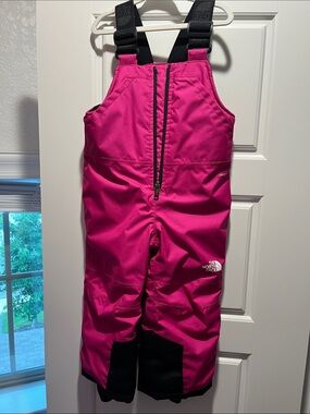 The North Face Hot Pink Kids Snow Overalls with Black Straps
